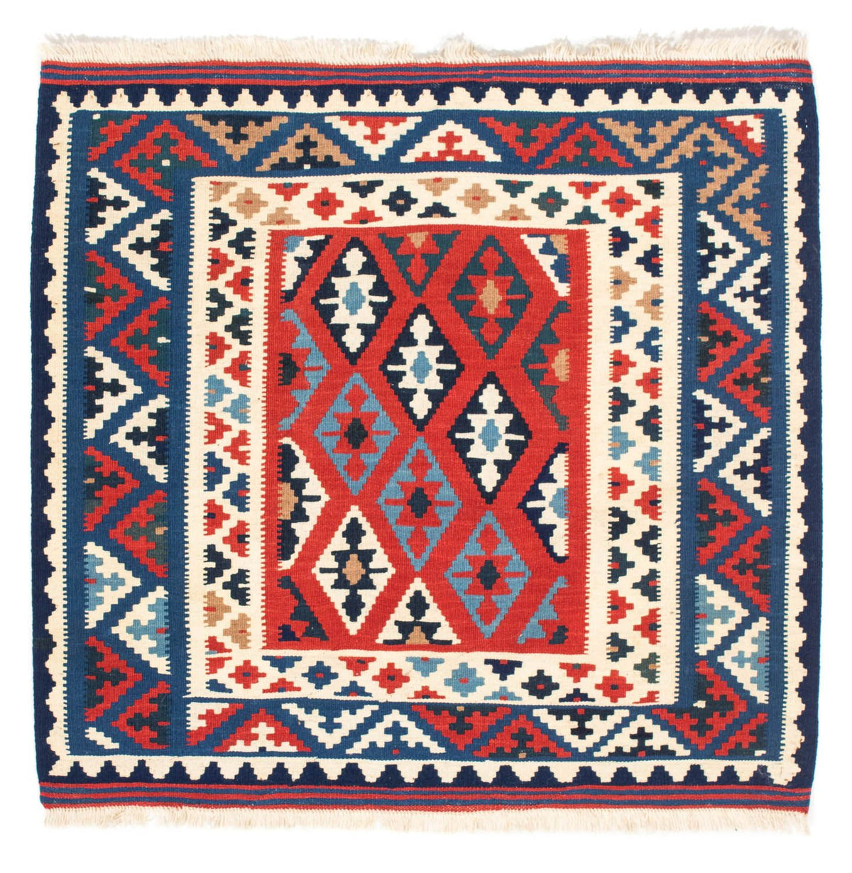 Kelim Carpet - orientalisk matta kvadrat  - 104 x 100 cm - mörkblå