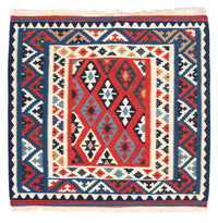 Kelim Carpet - orientalisk matta kvadrat  - 104 x 100 cm - mörkblå