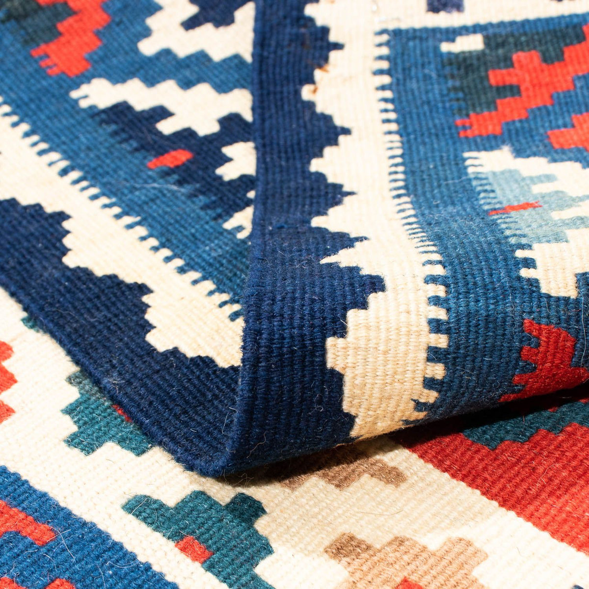 Kelim Carpet - orientalisk matta kvadrat  - 104 x 100 cm - mörkblå