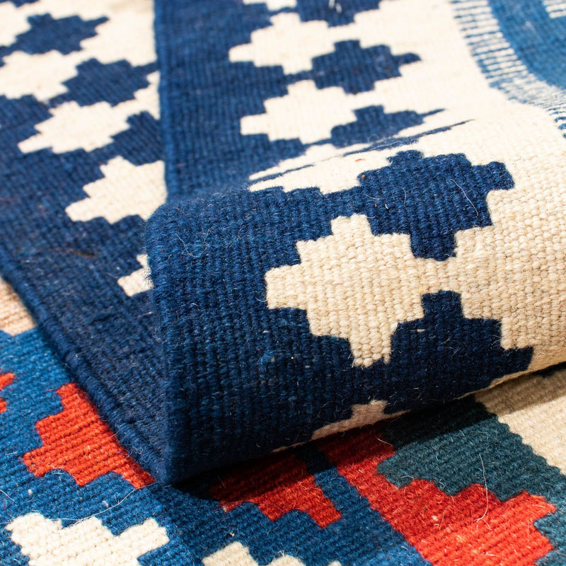 Kelim Carpet - orientalisk matta kvadrat  - 103 x 100 cm - mörkblå