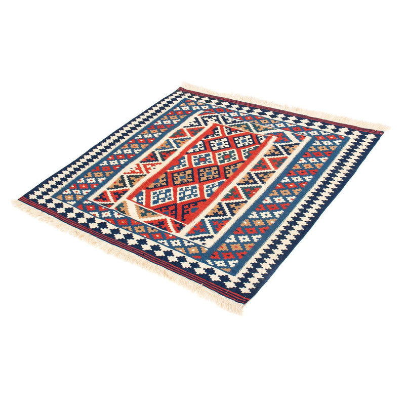 Kelim Carpet - orientalisk matta kvadrat  - 99 x 95 cm - mörkblå