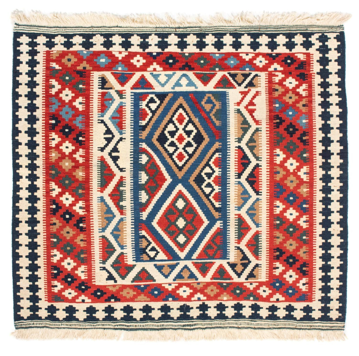 Kelim Carpet - orientalisk matta kvadrat  - 104 x 99 cm - röd