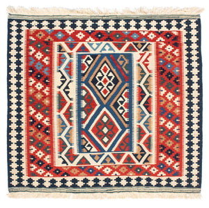 Kelim Carpet - orientalisk matta kvadrat  - 104 x 99 cm - röd