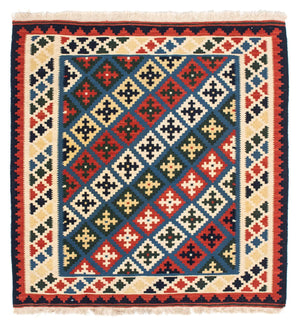Kelim Carpet - orientalisk matta kvadrat  - 104 x 100 cm - mörkblå