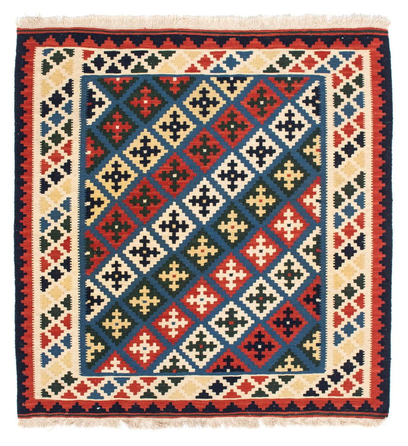 Kelim Carpet - orientalisk matta kvadrat  - 104 x 100 cm - mörkblå