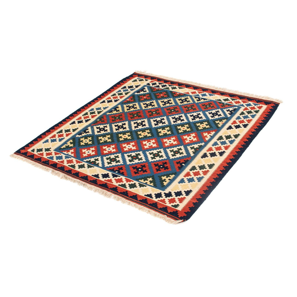Kelim Carpet - orientalisk matta kvadrat  - 104 x 100 cm - mörkblå