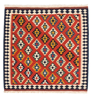 Kelim Carpet - orientalisk matta kvadrat  - 106 x 103 cm - röd