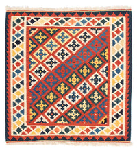 Kelim Carpet - orientalisk matta kvadrat  - 106 x 102 cm - mörkröd