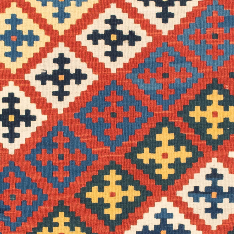 Kelim Carpet - orientalisk matta kvadrat  - 106 x 102 cm - mörkröd