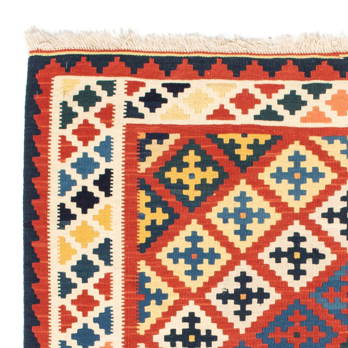 Kelim Carpet - orientalisk matta kvadrat  - 106 x 102 cm - mörkröd