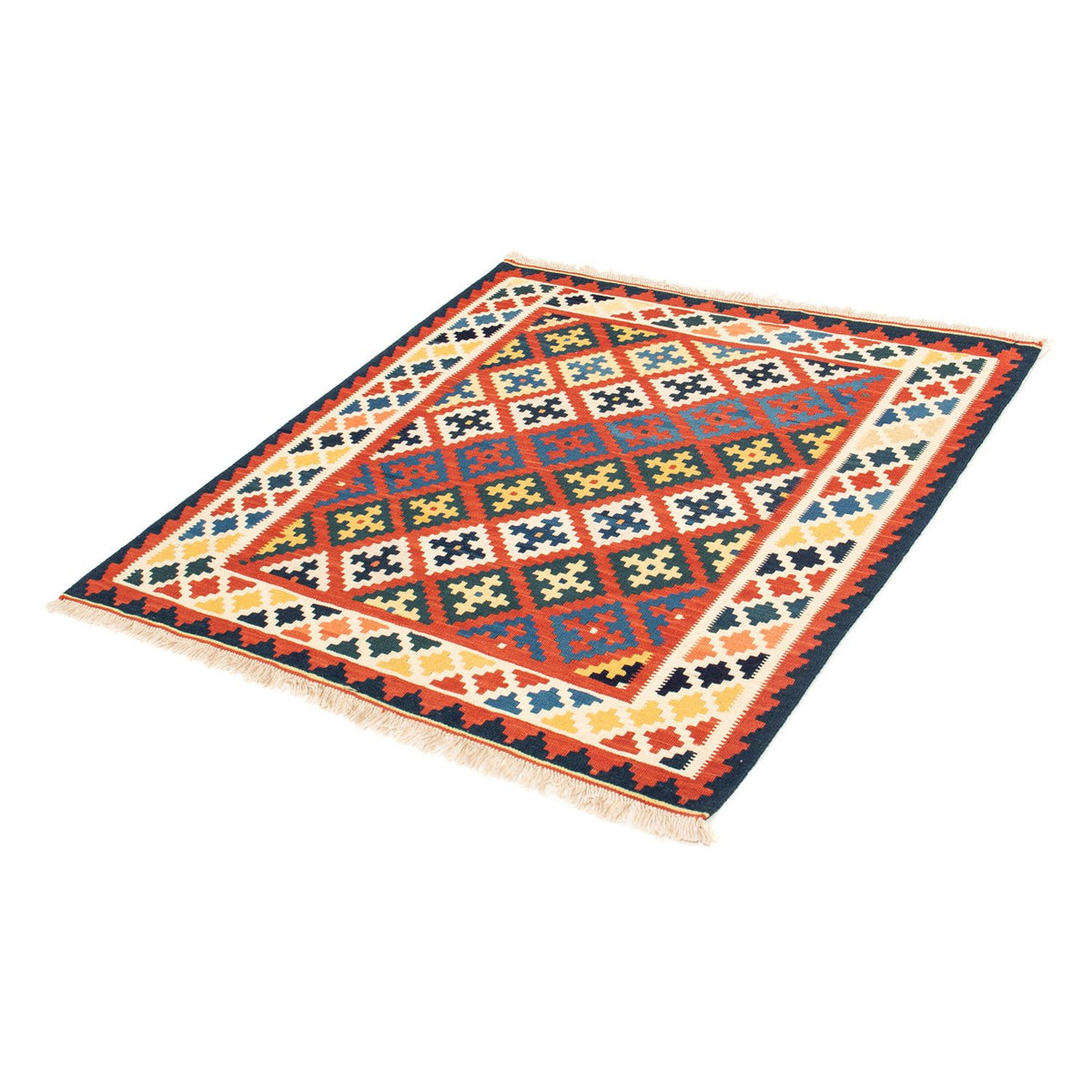 Kelim Carpet - orientalisk matta kvadrat  - 106 x 102 cm - mörkröd