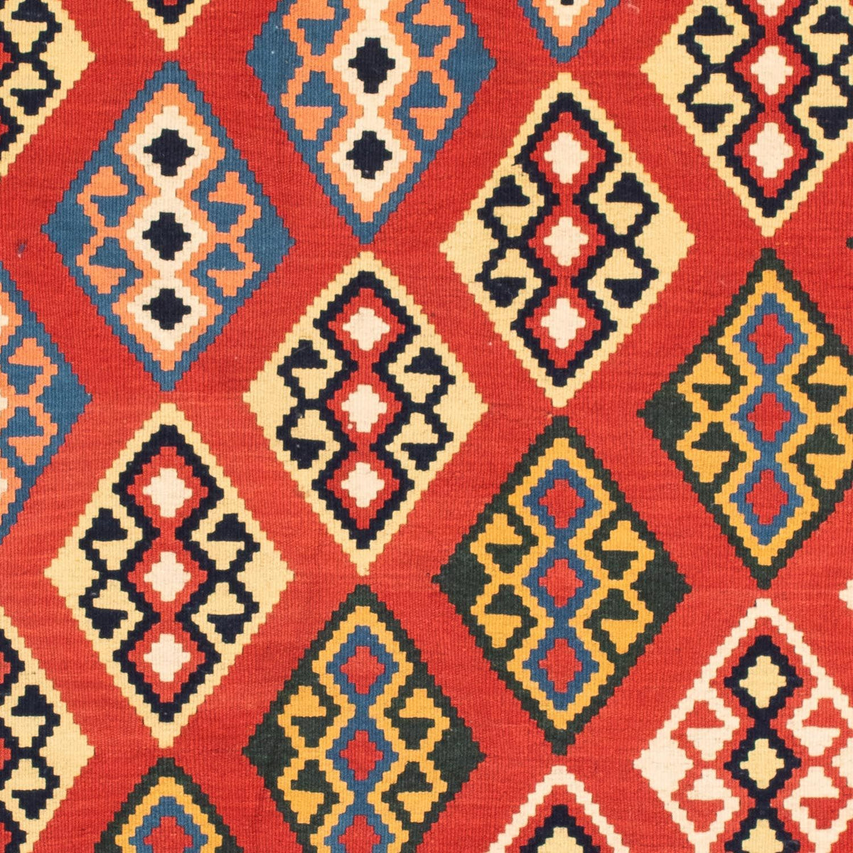 Kelim Carpet - orientalisk matta kvadrat  - 105 x 104 cm - mörkröd