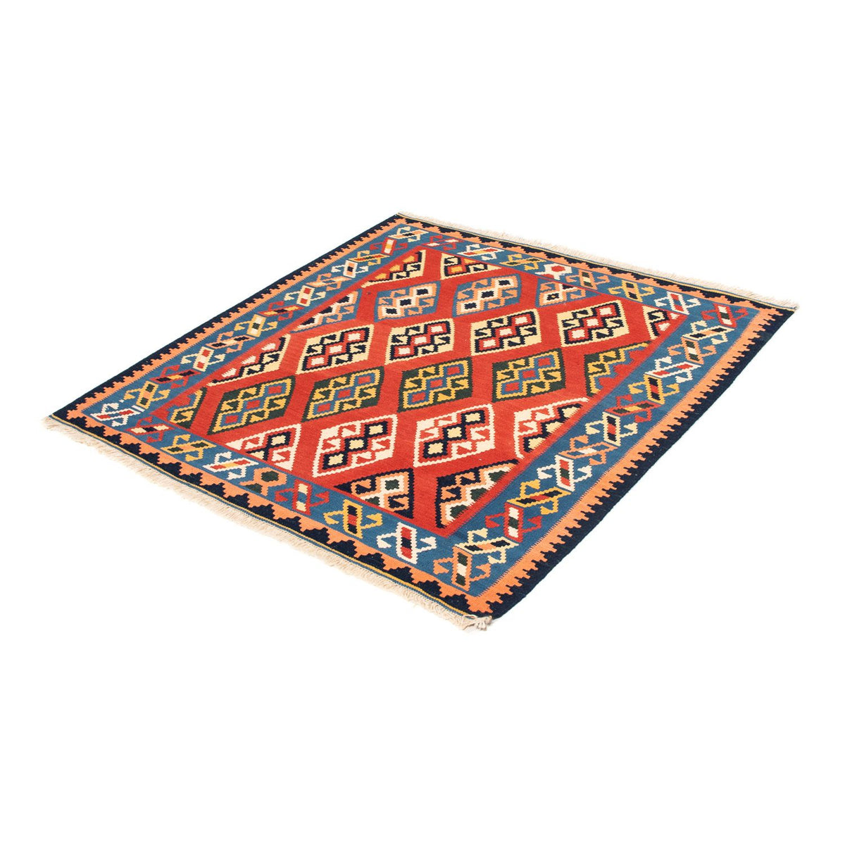 Kelim Carpet - orientalisk matta kvadrat  - 105 x 104 cm - mörkröd