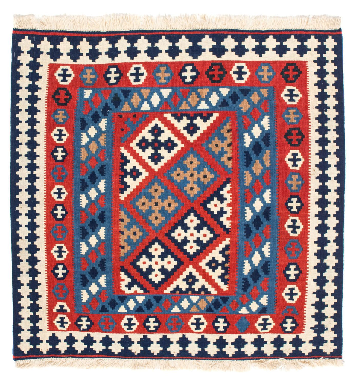 Kelim Carpet - orientalisk matta kvadrat  - 103 x 101 cm - röd