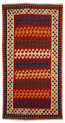 Runner Kelim Carpet - orientalisk matta - 297 x 149 cm - mörkröd