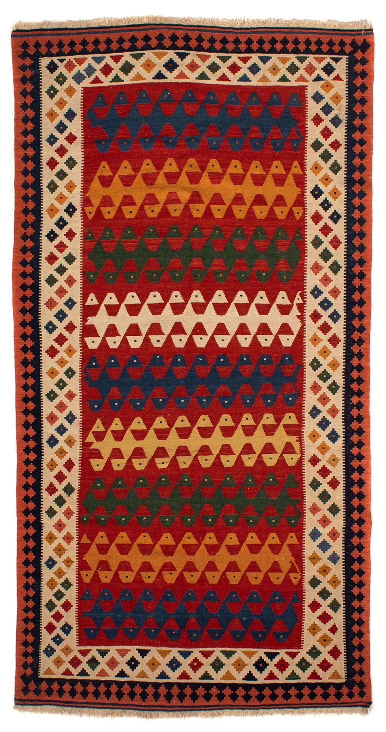 Runner Kelim Carpet - orientalisk matta - 297 x 149 cm - mörkröd