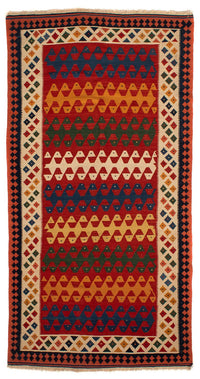 Runner Kelim Carpet - orientalisk matta - 297 x 149 cm - mörkröd
