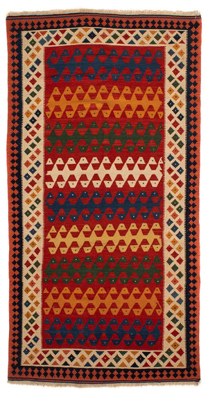 Runner Kelim Carpet - orientalisk matta - 297 x 149 cm - mörkröd