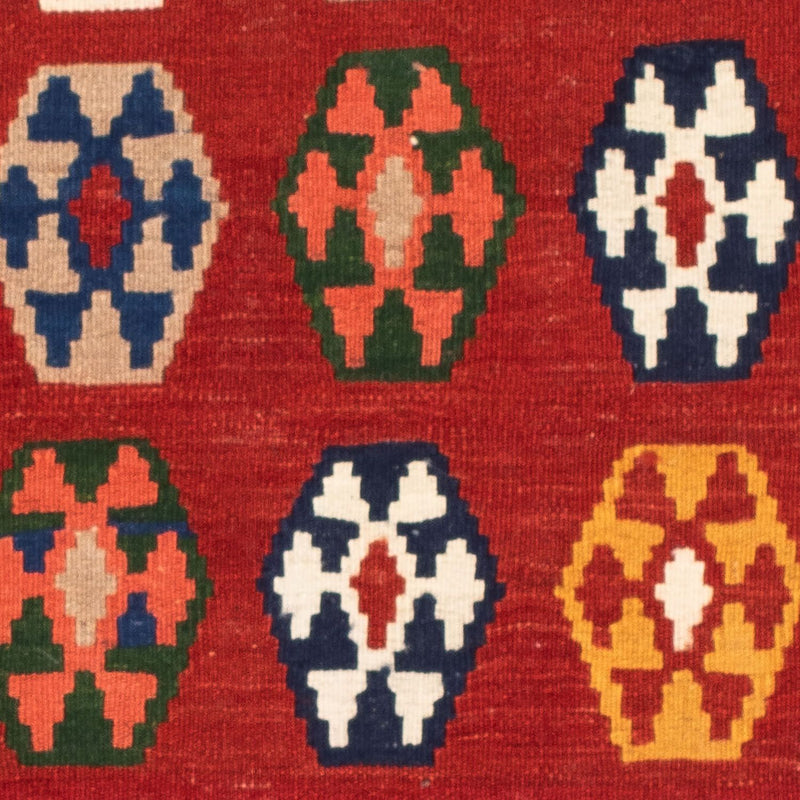 Kelim Carpet - orientalisk matta kvadrat  - 96 x 95 cm - mörkröd