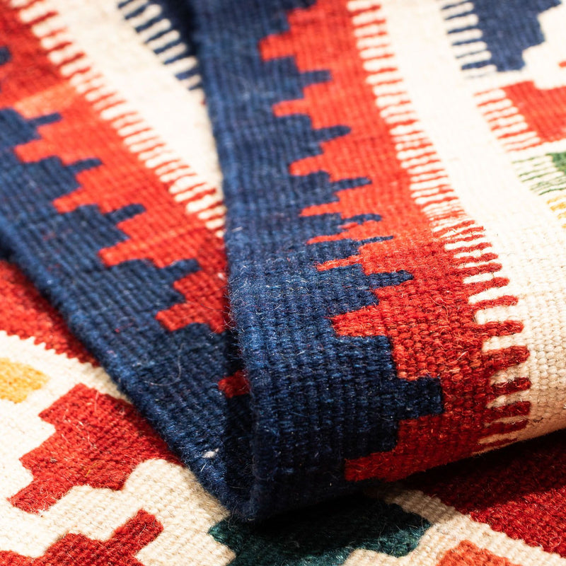 Kelim Carpet - orientalisk matta kvadrat  - 96 x 95 cm - mörkröd