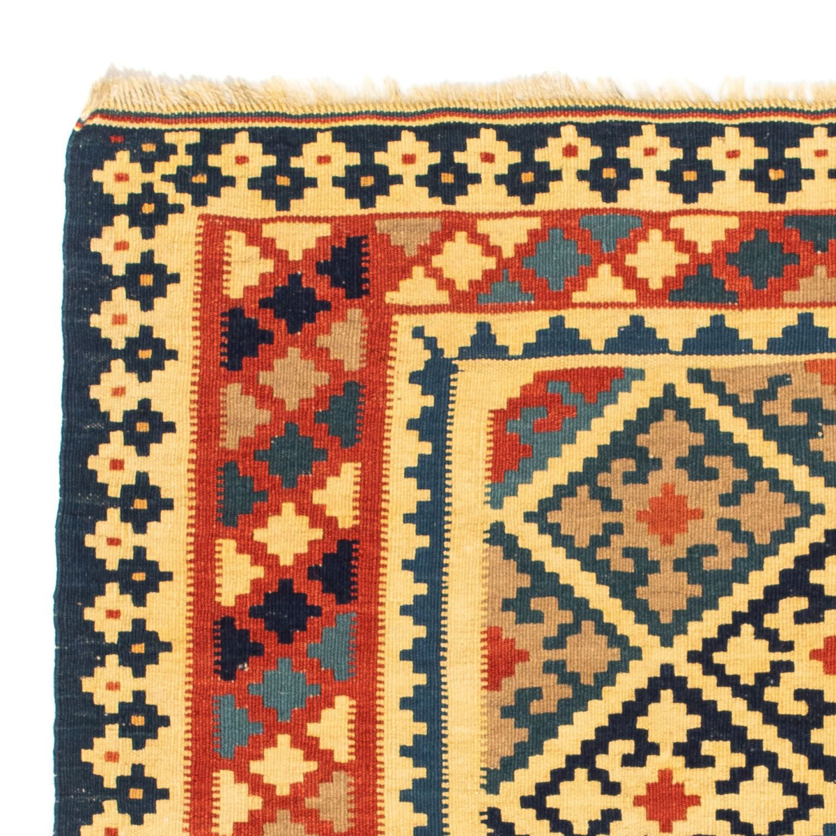 Kelim Carpet - orientalisk matta kvadrat  - 106 x 102 cm - guld