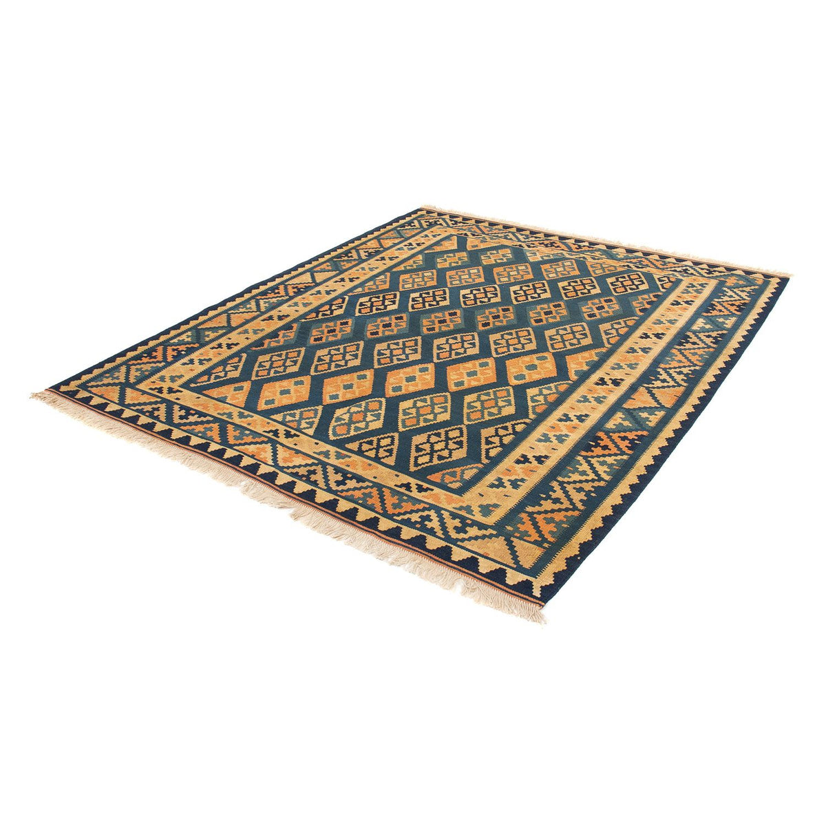 Kelim Carpet - orientalisk matta - 195 x 157 cm - mörkblå