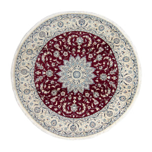 Persisk matta - Nain runt  - 252 x 252 cm - mörkröd