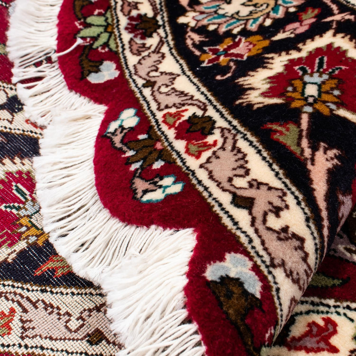 Persisk matta - Tabriz - Royal runt  - 150 x 150 cm - mörkröd