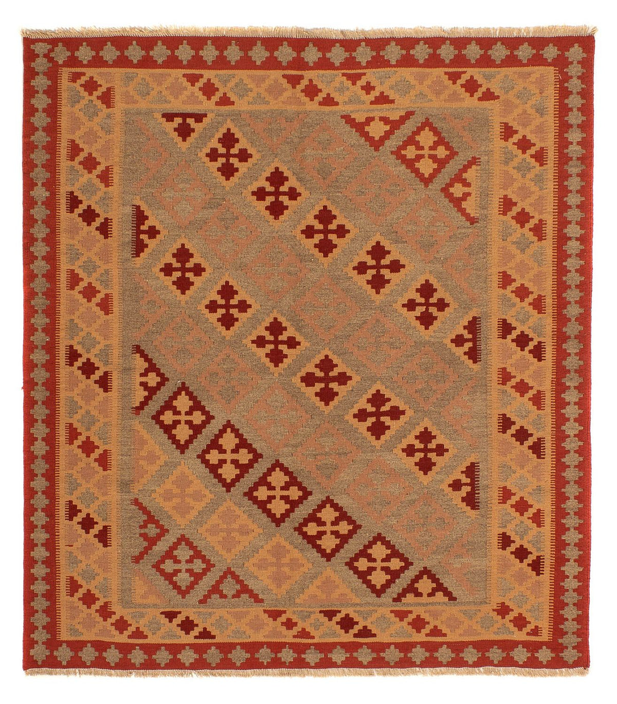 Kelim Carpet - orientalisk matta kvadrat  - 165 x 161 cm - mörkröd