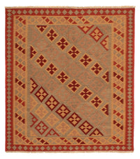 Kelim Carpet - orientalisk matta kvadrat  - 165 x 161 cm - mörkröd