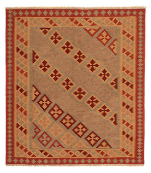Kelim Carpet - orientalisk matta kvadrat  - 165 x 161 cm - mörkröd