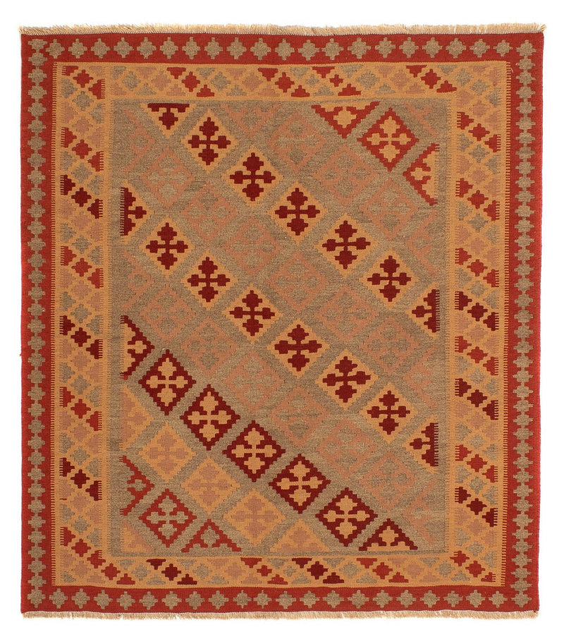 Kelim Carpet - orientalisk matta kvadrat  - 165 x 161 cm - mörkröd