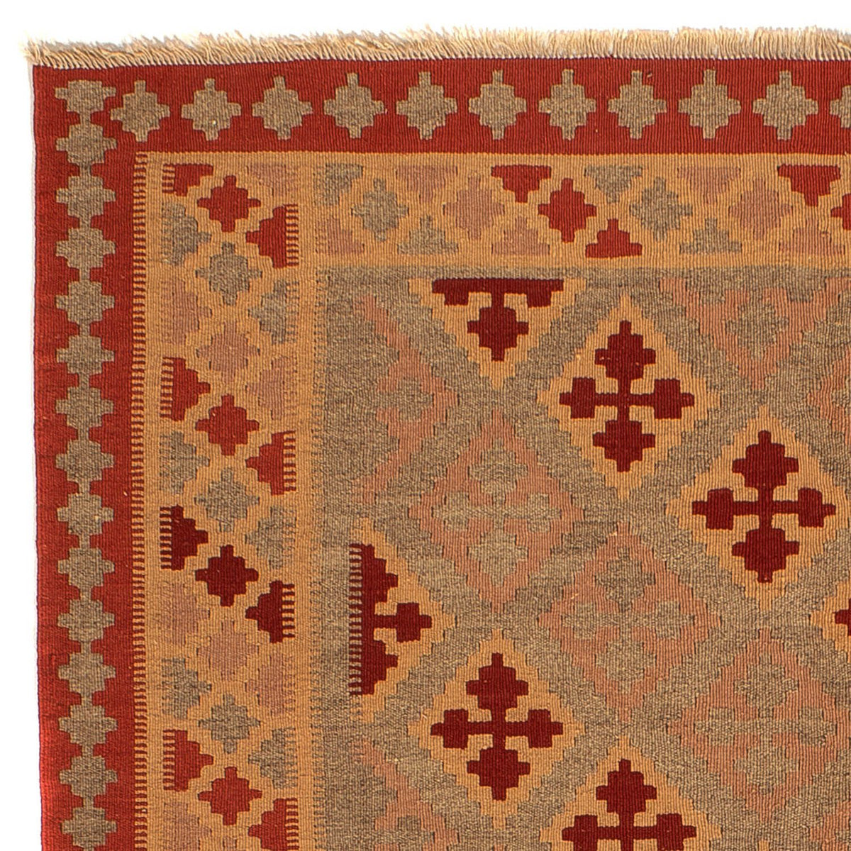 Kelim Carpet - orientalisk matta kvadrat  - 165 x 161 cm - mörkröd