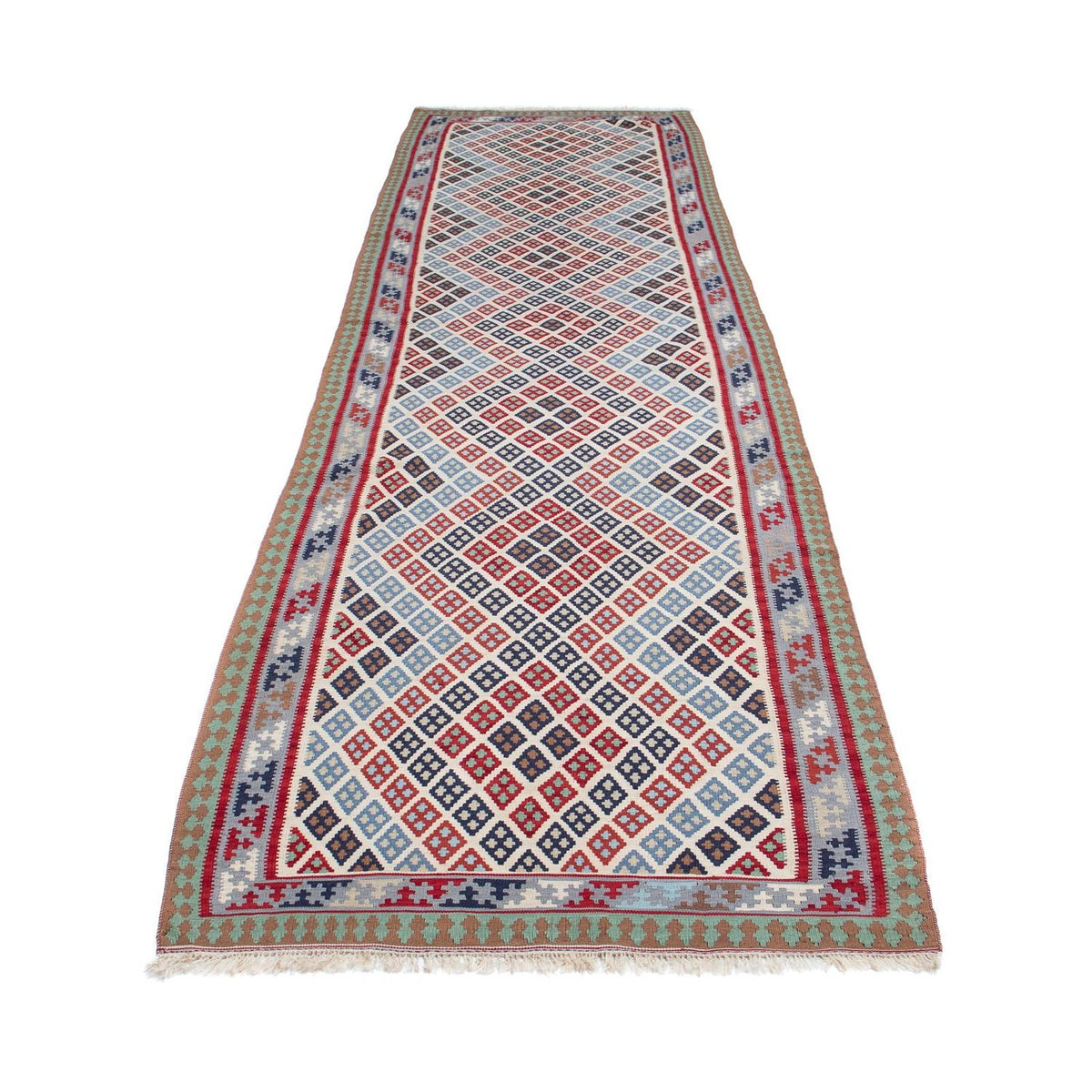 Runner Kelim Carpet - orientalisk matta - 385 x 96 cm - flerfärgad