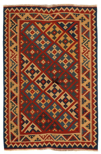 Kelim Carpet - orientalisk matta - 196 x 155 cm - mörkröd