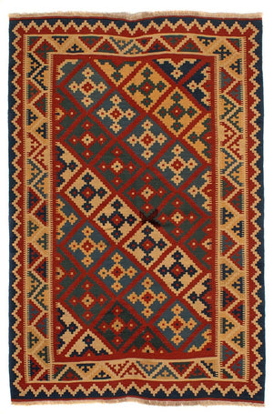 Kelim Carpet - orientalisk matta - 196 x 155 cm - mörkröd