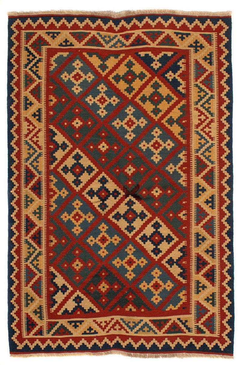 Kelim Carpet - orientalisk matta - 196 x 155 cm - mörkröd