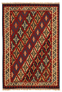 Kelim Carpet - orientalisk matta - 209 x 154 cm - mörkröd