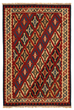 Kelim Carpet - orientalisk matta - 209 x 154 cm - mörkröd