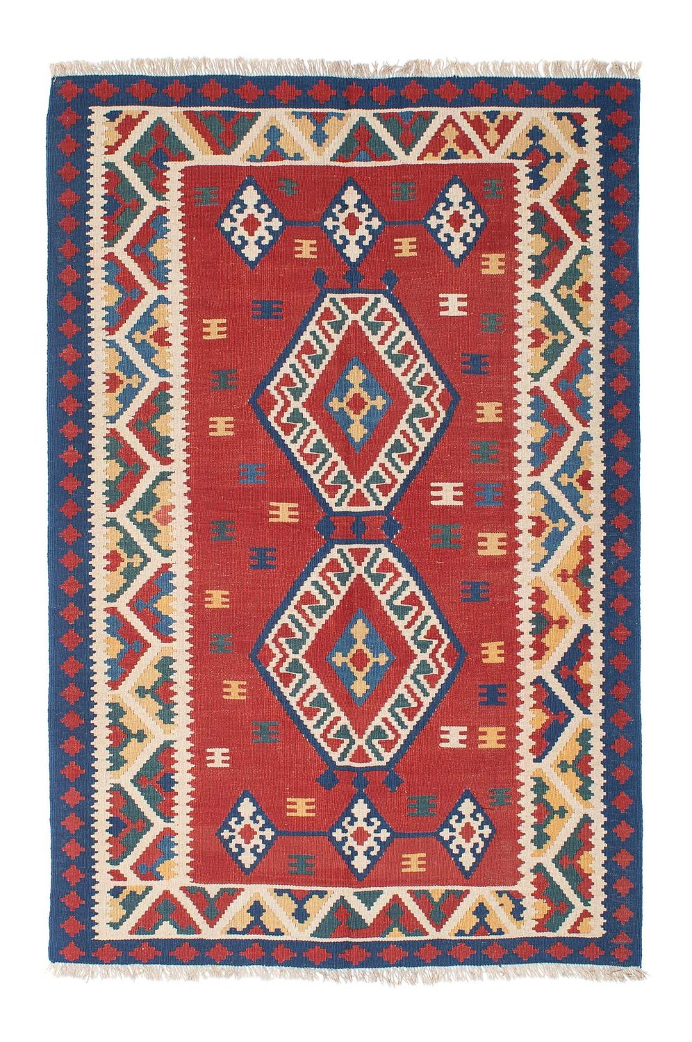 Kelim Carpet - orientalisk matta - 222 x 146 cm - mörkröd