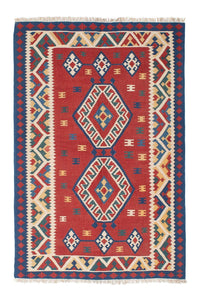 Kelim Carpet - orientalisk matta - 222 x 146 cm - mörkröd