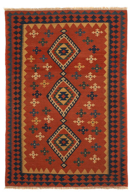 Kelim Carpet - orientalisk matta - 198 x 138 cm - mörkröd