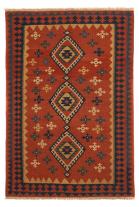 Kelim Carpet - orientalisk matta - 198 x 138 cm - mörkröd