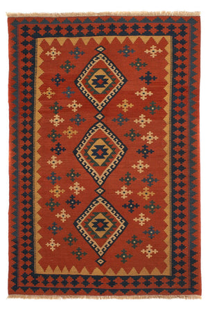 Kelim Carpet - orientalisk matta - 198 x 138 cm - mörkröd