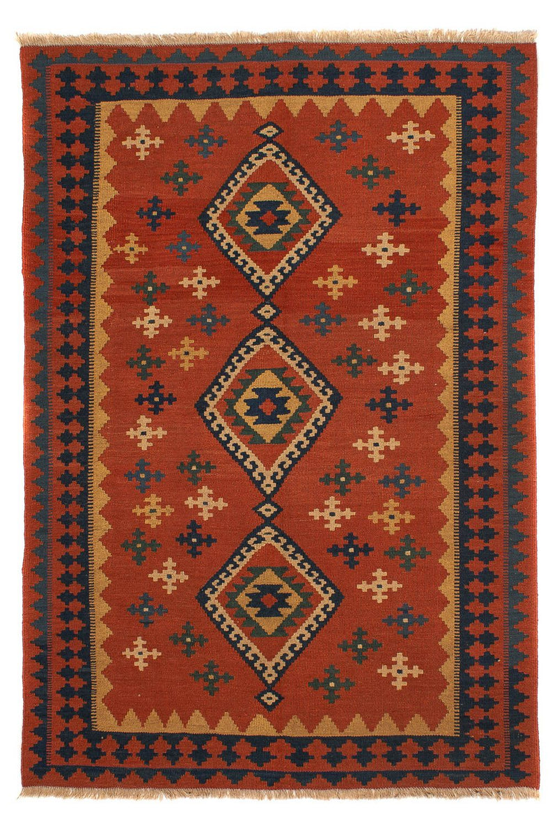 Kelim Carpet - orientalisk matta - 198 x 138 cm - mörkröd