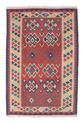 Kelim Carpet - orientalisk matta - 156 x 105 cm - mörkröd