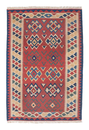 Kelim Carpet - orientalisk matta - 156 x 105 cm - mörkröd