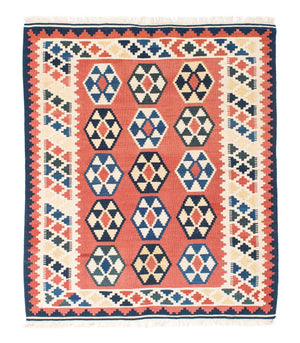 Kelim Carpet - orientalisk matta kvadrat  - 148 x 121 cm - rost