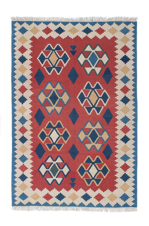 Kelim Carpet - orientalisk matta - 180 x 120 cm - mörkröd