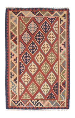 Kelim Carpet - orientalisk matta - 188 x 118 cm - mörkröd